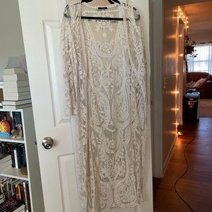 Long sleeve lace floor-length cardigan